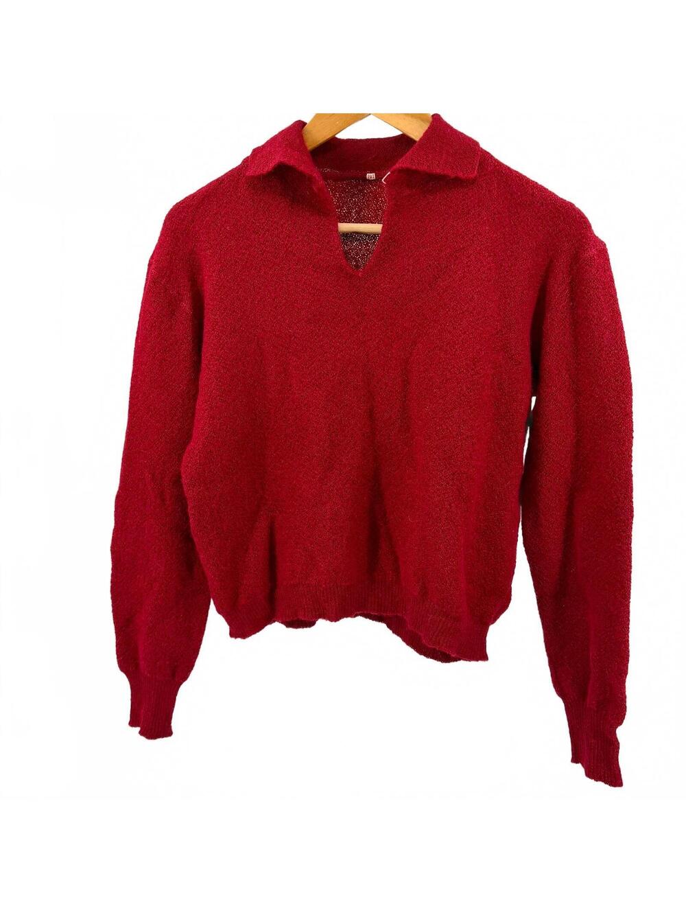 Vintage 50s Rambaud Paris Red Johnny Collar Sweater